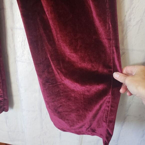 YFFS FASHION STUDIO Narcissus Ego Burgundy Velvet High-Rise Trousers Petite Medi - Picture 4 of 11